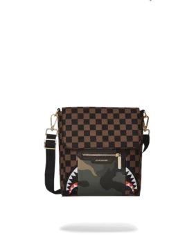 EXTERIOR GOLD ZIP POCKET SHARKS IN PARIS MESSENGER SLING BAG
