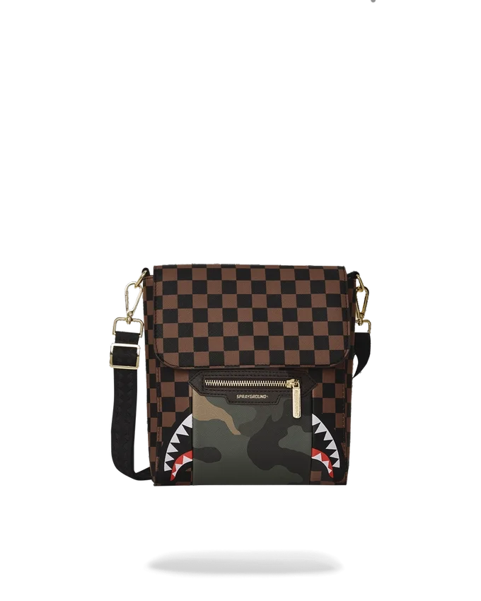 EXTERIOR GOLD ZIP POCKET SHARKS IN PARIS MESSENGER SLING BAG
