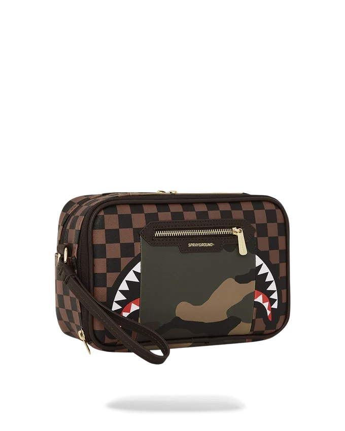 EXTERIOR GOLD ZIP POCKET SHARKS IN PARIS TOILETRY BRICKSIDE BAG