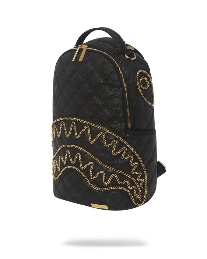 NOIR QUILT GOLD CHAIN SHARK BACKPACK (DLXV)