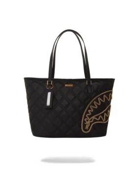 NOIR QUILT GOLD CHAIN SHARK TOTE