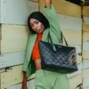 NOIR QUILT GOLD CHAIN SHARK TOTE