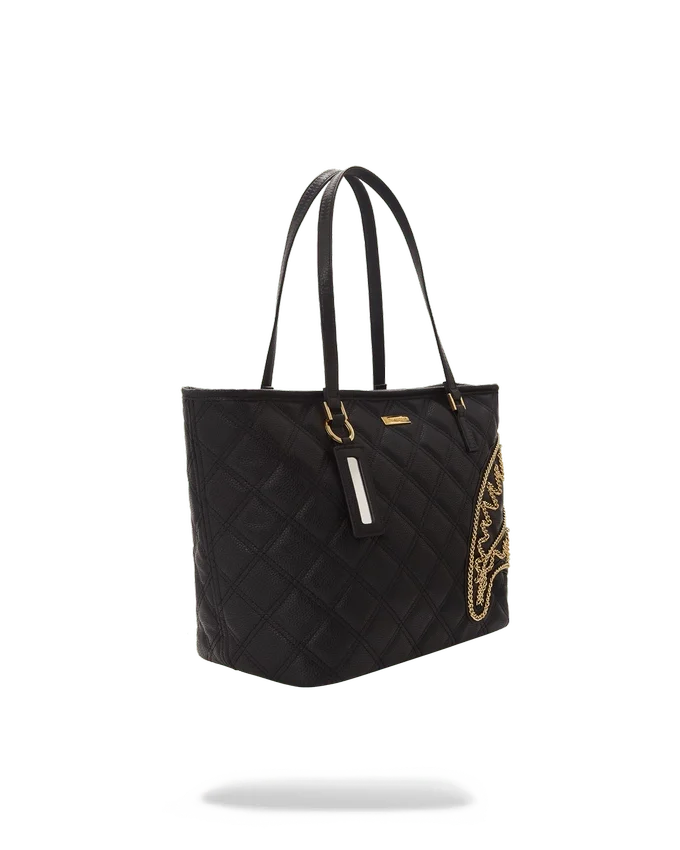 NOIR QUILT GOLD CHAIN SHARK TOTE