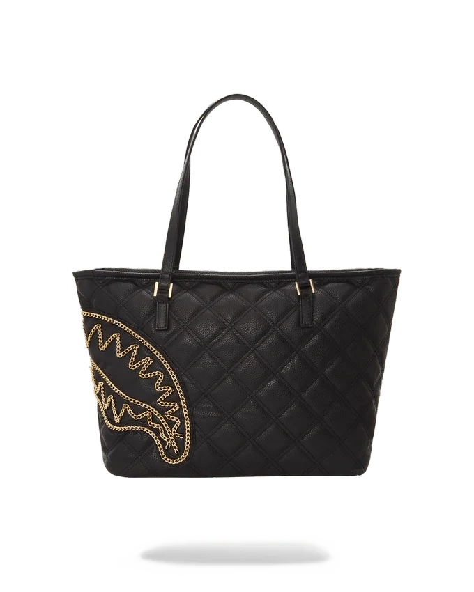 NOIR QUILT GOLD CHAIN SHARK TOTE