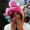 PINK LIL BEAR PUFF BEANIE
