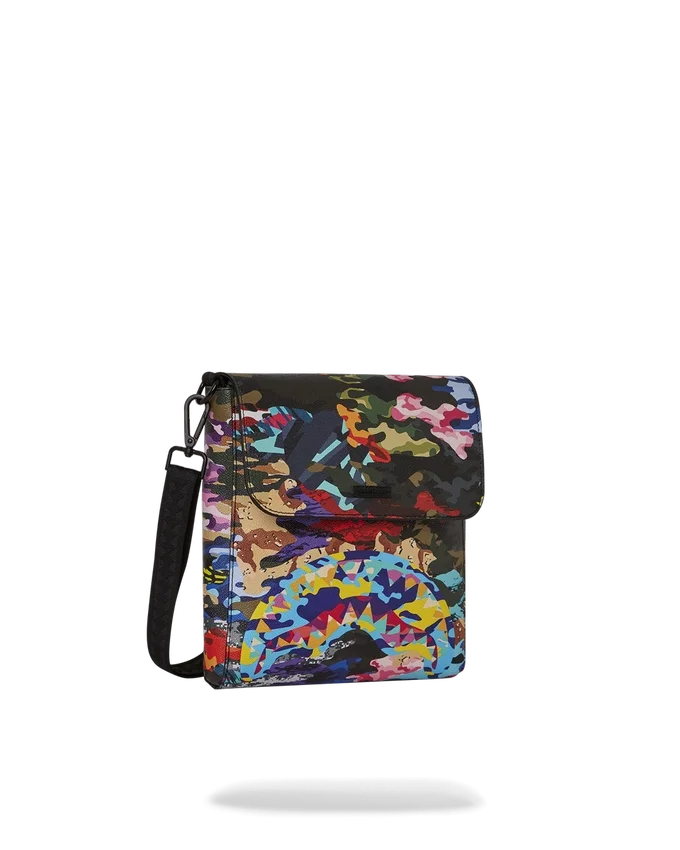 SLICED AND DICED CAMO MESSENGER SLING BAG